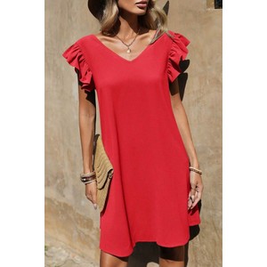 Czerwona sukienka IVET z krótkim rękawem oversize