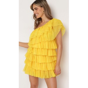 Żółta sukienka born2be mini z krótkim rękawem w stylu casual