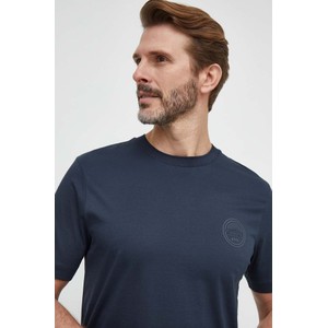 Granatowy t-shirt Hugo Boss z nadrukiem z krótkim rękawem z bawełny