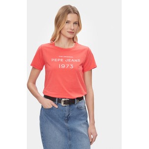 Czerwony t-shirt Pepe Jeans w młodzieżowym stylu z krótkim rękawem