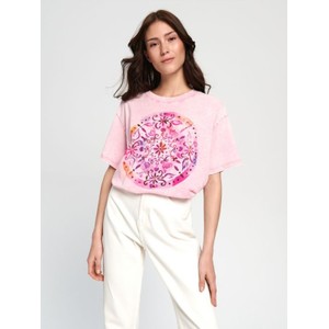 Różowy t-shirt Sinsay w młodzieżowym stylu