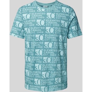 Niebieski t-shirt S.Oliver z krótkim rękawem z nadrukiem z bawełny
