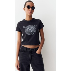 Czarna bluzka H & M w młodzieżowym stylu z nadrukiem z krótkim rękawem