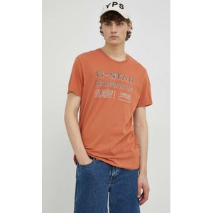 Pomarańczowy t-shirt G-Star Raw w młodzieżowym stylu z nadrukiem