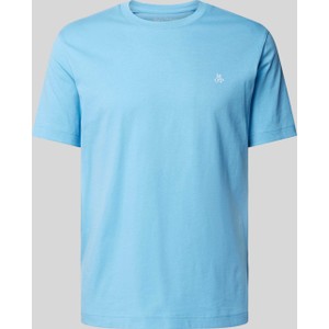 Niebieski t-shirt Marc O'Polo w stylu casual z krótkim rękawem z nadrukiem