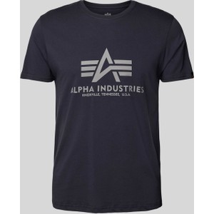 Granatowy t-shirt Alpha Industries w młodzieżowym stylu z bawełny z krótkim rękawem