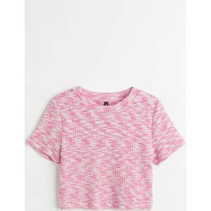 Różowa bluzka H & M z okrągłym dekoltem z krótkim rękawem