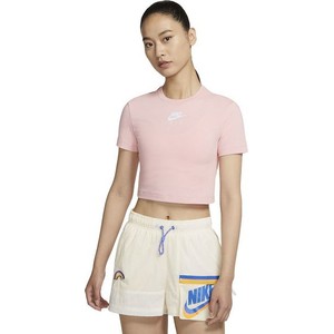 Różowy t-shirt Nike z okrągłym dekoltem w sportowym stylu