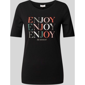 Czarny t-shirt S.Oliver z okrągłym dekoltem z bawełny z krótkim rękawem