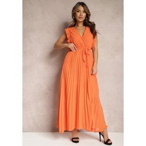 Pomarańczowa sukienka Renee kopertowa maxi z długim rękawem