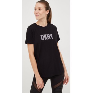 Czarny t-shirt DKNY w młodzieżowym stylu z okrągłym dekoltem