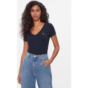Granatowa bluzka Tommy Jeans z dekoltem w kształcie litery v w stylu casual