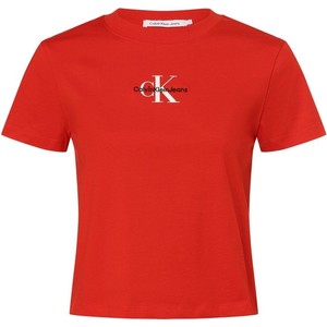Czerwona bluzka Calvin Klein z okrągłym dekoltem z bawełny w młodzieżowym stylu