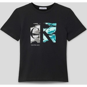 Czarna koszulka dziecięca Calvin Klein z bawełny dla chłopców