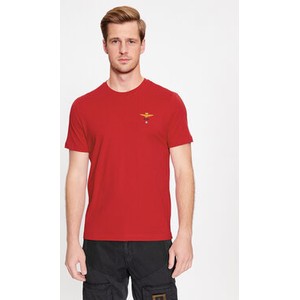 Czerwony t-shirt Aeronautica Militare z krótkim rękawem