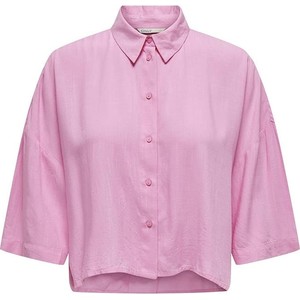 Różowa koszula Only z dekoltem w kształcie litery v w stylu casual z długim rękawem