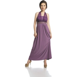 Fioletowa sukienka Fokus maxi rozkloszowana z dekoltem w kształcie litery v