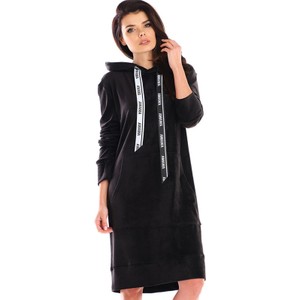 Czarna sukienka Awama w stylu casual mini z długim rękawem