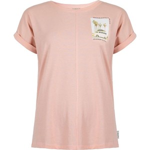 Różowy t-shirt Roadsign z okrągłym dekoltem z bawełny z krótkim rękawem