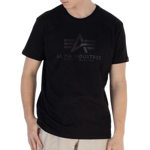 Czarny t-shirt Alpha Industries z krótkim rękawem z bawełny w stylu klasycznym