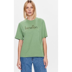 Zielona bluzka United Colors Of Benetton w młodzieżowym stylu z krótkim rękawem z okrągłym dekoltem