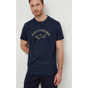 Granatowy t-shirt Paul&shark z krótkim rękawem z nadrukiem w młodzieżowym stylu
