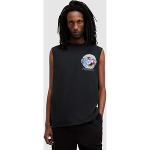 Czarny t-shirt AllSaints z nadrukiem z bawełny z krótkim rękawem