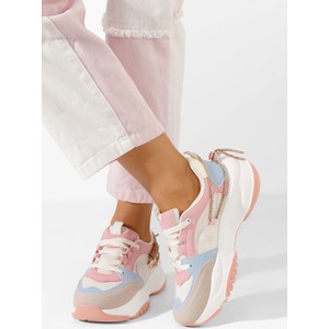 Różowe buty sportowe Zapatos z płaską podeszwą w sportowym stylu sznurowane