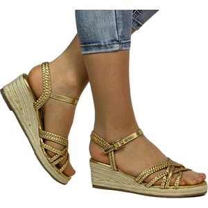 Złote sandały GIOSEPPO w stylu casual ze skóry z klamrami