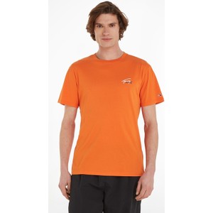 Pomarańczowy t-shirt Tommy Jeans w stylu casual z krótkim rękawem z bawełny