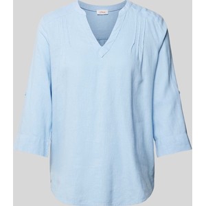 Niebieska bluzka S.Oliver z lnu w stylu casual z dekoltem w kształcie litery v