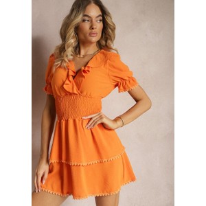 Pomarańczowa sukienka Renee mini z dekoltem w kształcie litery v z długim rękawem