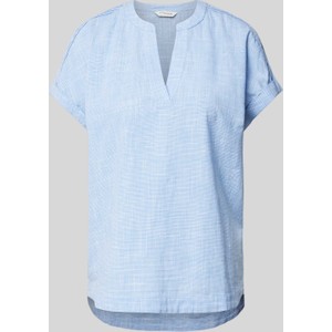 Niebieska bluzka Tom Tailor z krótkim rękawem w stylu casual z dekoltem w kształcie litery v