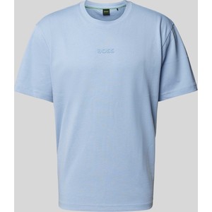 Niebieski t-shirt Hugo Boss w stylu casual z bawełny z nadrukiem
