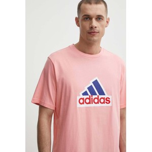 Różowy t-shirt Adidas z bawełny z krótkim rękawem