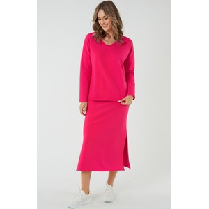 Różowa sukienka Italian Fashion midi z bawełny z długim rękawem