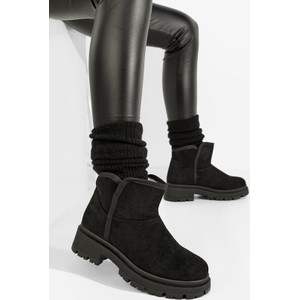 Czarne kozaki Zapatos sznurowane w stylu casual z płaską podeszwą