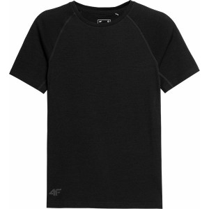 Czarny t-shirt 4F z wełny w sportowym stylu z krótkim rękawem