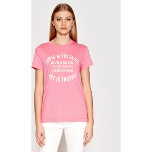 Różowy t-shirt Zadig & Voltaire z okrągłym dekoltem w młodzieżowym stylu