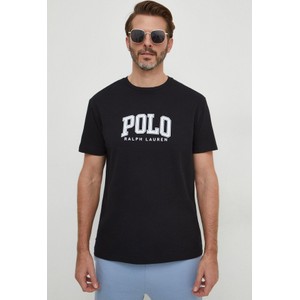 Czarny t-shirt POLO RALPH LAUREN z krótkim rękawem z nadrukiem z bawełny