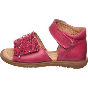 Czerwone buty dziecięce letnie Pom Pom dla dziewczynek na rzepy ze skóry