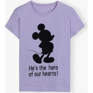 Fioletowy t-shirt Mickey z bawełny w młodzieżowym stylu z krótkim rękawem