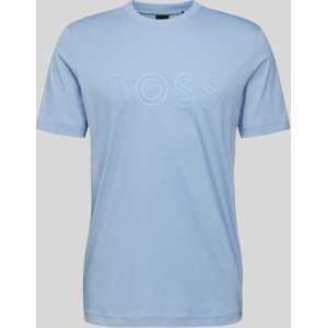 Niebieski t-shirt Hugo Boss z nadrukiem z krótkim rękawem z bawełny