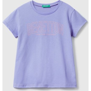 Fioletowa bluzka dziecięca United Colors Of Benetton dla dziewczynek z bawełny