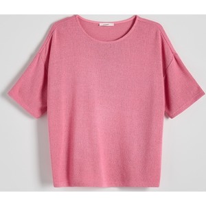 Różowy t-shirt Reserved z krótkim rękawem w stylu casual z okrągłym dekoltem