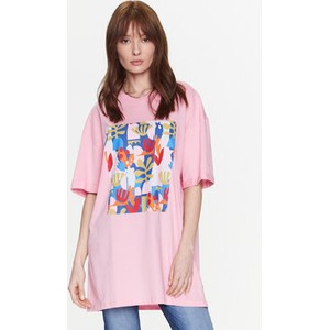 Różowy t-shirt LTB z nadrukiem w młodzieżowym stylu