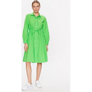 Zielona sukienka Tommy Hilfiger midi w stylu casual z kołnierzykiem