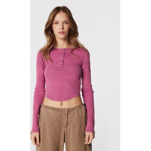 Różowa bluzka Bdg Urban Outfitters z długim rękawem w stylu casual z okrągłym dekoltem