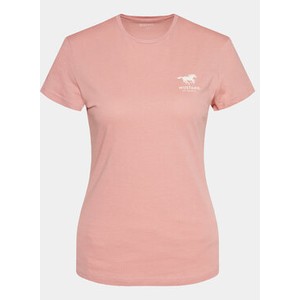 Różowy t-shirt Mustang z okrągłym dekoltem w sportowym stylu