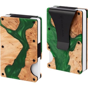 Koruma Aluminiowe etui z klipsem na karty kredytowe (drewno + zielona żywica)